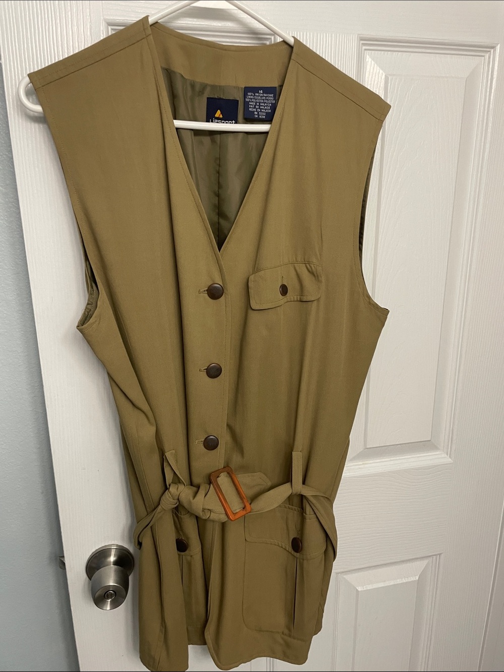 Olive Sleeveless Utility Vest with Belt